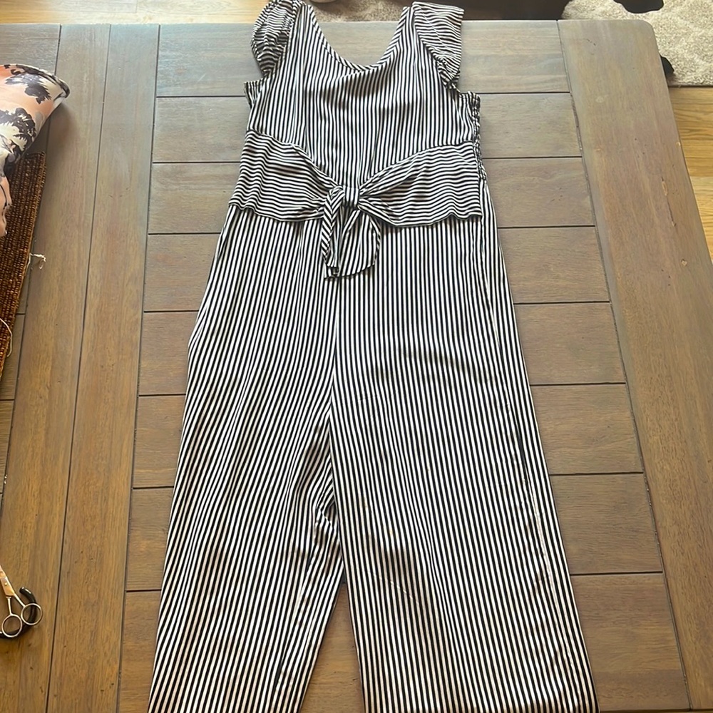 wonder nation, size: 14-16, black & white striped romper